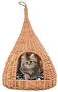 vidaXL Kattenhuis met kussen tipi 40x60 cm natuurlijk wilgen