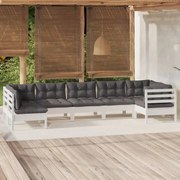 vidaXL 7-delige Loungeset met kussens grenenhout wit