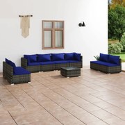 vidaXL 9-delige Loungeset met kussens poly rattan grijs