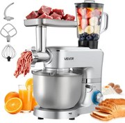 VEVOR Multifunctionele elektrische keukenmachine 1500 W met roestvrijstalen kom (6 L) en mengkom (1,5 L), deegmixer met 6+P snelheden, deeghaak, garde en klopper.