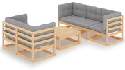 vidaXL 6-delige Loungeset met kussens massief grenenhout