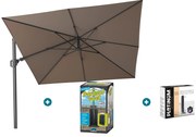 Platinum Challenger zweefparasol T2 - 3x3 m. - Havana Taupe - met ingraafvoet en hoes