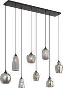 Art deco hanglamp zwart met smoke glas 8-lichts - Hanne