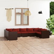 vidaXL 9-delige Loungeset met kussens poly rattan bruin