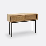 Eiken wandtafel, gefineerd, deuren met rieten panelen WASKA