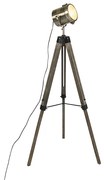 Industriële vloerlamp tripod hout met studiospot - Braha