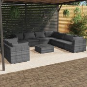 vidaXL 10-delige Loungeset met kussens poly rattan grijs