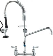 VEVOR Commerciële kraan met voorspoeldouche, 63 cm hoog, 305 mm draaibare uitloop, aan de muur gemonteerde keukenkraan, messing constructie met uittrekbare sproeier, voor 1/2/3-hokjes wastafel