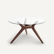 Ronde tafel diameter 130 glas en notenhout, Maricielo