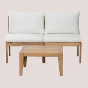 Tuinset Met Een Modulaire Bank In 2 Delen En Een Salontafel In Filips Acaciahout Gardenia Wit - Sklum