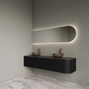 Gliss Design Alluro badmeubel ribbelfront met ronding rechts 180cm black en zwart leisteen toppaneel