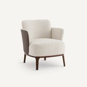 Fauteuil in notenhout en stof in 2 materialen, Jabote