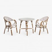 Brielle Bistroset Van Ronde Tafel 80 Cm En 2 Stapelbare Aluminium Tuinstoelen Met Armleuningen Gardenia Wit - Sklum