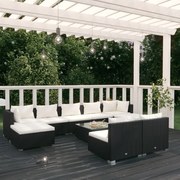 vidaXL 10-delige Loungeset met kussens poly rattan zwart