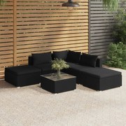 vidaXL 6-delige Loungeset met kussens poly rattan zwart