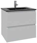 Adema Chaci Badkamermeubelset - 80x46x55cm - 1 keramische wasbak zwart - 1 kraangat - 2 lades - mat wit SW1212766/SW761655