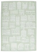 Theedoek, katoen, groen/wit met gevelmotief