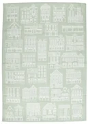 Theedoek, katoen, groen/wit met gevelmotief