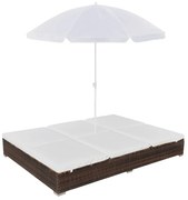 vidaXL Loungebed met parasol poly rattan bruin