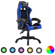 vidaXL Racestoel met RGB LED-verlichting kunstleer blauw en zwart