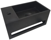 Mueller Solid Surface mat zwarte fontein met handdoekhouder links