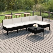 vidaXL 6-delige Loungeset met kussens poly rattan zwart