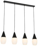 Eettafel / Eetkamer Moderne hanglamp zwart met opaal glas 4-lichts - Drop Modern E27 Binnenverlichting Lamp