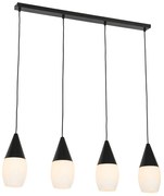 Moderne hanglamp zwart met opaal glas 4-lichts - Drop