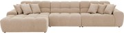 Goossens Excellent Bank Kubus - 30 X 30 Cm Stiksel bruin, stof, 1,5-zits, modern design met chaise longue links