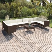 vidaXL 11-delige Loungeset met kussens poly rattan bruin