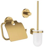 GROHE Essentials Toilet accessoireset 3-delig met toiletborstelhouder, handdoekhaak en toiletrolhouder met klep Brushed cool sunrise sw99005/sw99021/sw99045/