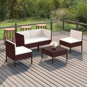 vidaXL 5-delige Loungeset met kussens poly rattan bruin