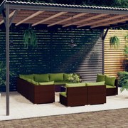 vidaXL 12-delige Loungeset met kussens poly rattan bruin