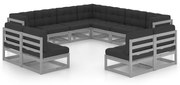 vidaXL 11-delige Loungeset met kussens massief grenenhout grijs