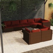 vidaXL 9-delige Loungeset met kussens poly rattan bruin