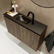 Mondiaz Ture 80cm toiletmeubel dark brown met wastafel urban midden 1 kraangat