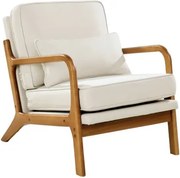 VEVOR Accent Chair Fauteuil Modern met massief houten frame en antislippoten, gestoffeerde vrijetijdsstoel met linnen stof en 145 mm dik kussen, voor woonkamer, slaapkamer, kantoor