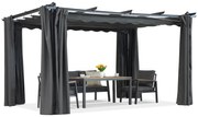 Barbados terraspergola 3x3 m met Garden Point antraciet gordijnen