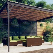 vidaXL 9-delige Loungeset met kussens poly rattan bruin