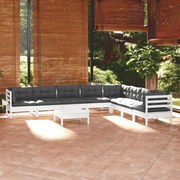 vidaXL 9-delige Loungeset met kussens massief grenenhout wit