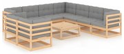 vidaXL 10-delige Loungeset met kussens massief grenenhout