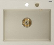 Mexen Oscar granitische spoelbak 1-komerig 580 x 490 mm, beige, gouden sifon - 6519581000-69-G