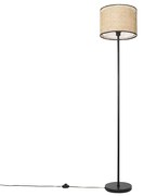 Landelijke vloerlamp zwart met rotan kap - Kata
