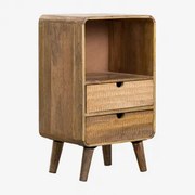 Rechthoekig Nachtkastje 30x25 Cm Van Yulara Mangohout Natuurlijk & 2 Lades - Sklum