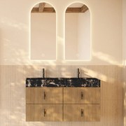 Muebles Murcia badmeubel ribbelfront 120cm eiken met Portoro Gold wastafel met kraangaten