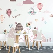 INSPIO Muurstickers - Heuvels en Ballonnen in Roze