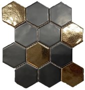 Terre d'Azur Hexagonale Mosaic wandtegel 28x30cm zwart/goud
