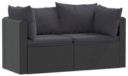 vidaXL 2-delige Loungeset met kussens poly rattan zwart