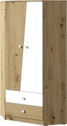 Hoekkledingkast Almira 101, Wit, Artisan eiken, 191x87x87cm, 81.99 kg, Kledingkast deuren: Met scharnieren, Aantal planken: 3, Aantal planken: 3