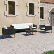 vidaXL 4-delige Loungeset met kussens poly rattan zwart